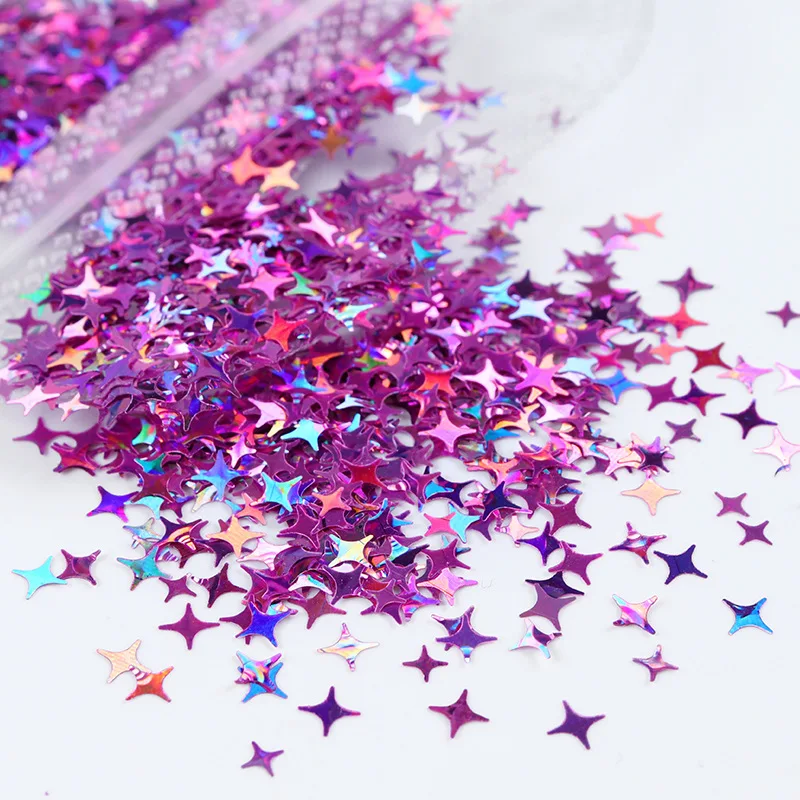 Prettyg 1 caixa mix estrela de quatro pontas lantejoulas glitter forma brilho estrela cor holográfica glitter para resina diy decoração da arte do prego