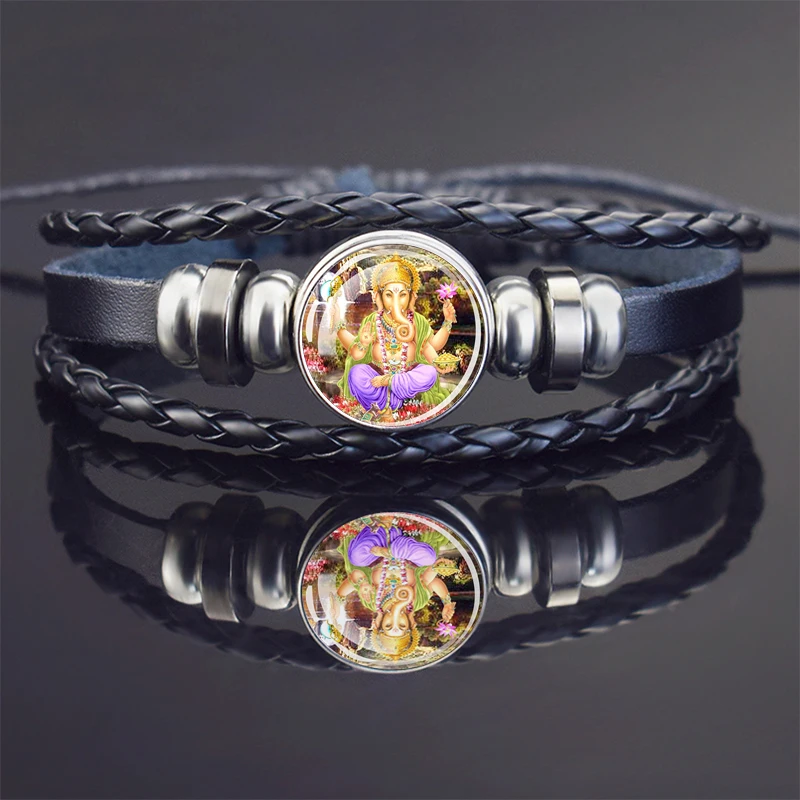 Hinduism Ganesha Charm Bracelet Men Women Fashion Multilayer Weave Leather Bracelets Bangle Indian Buddhism Jewelry Gifts