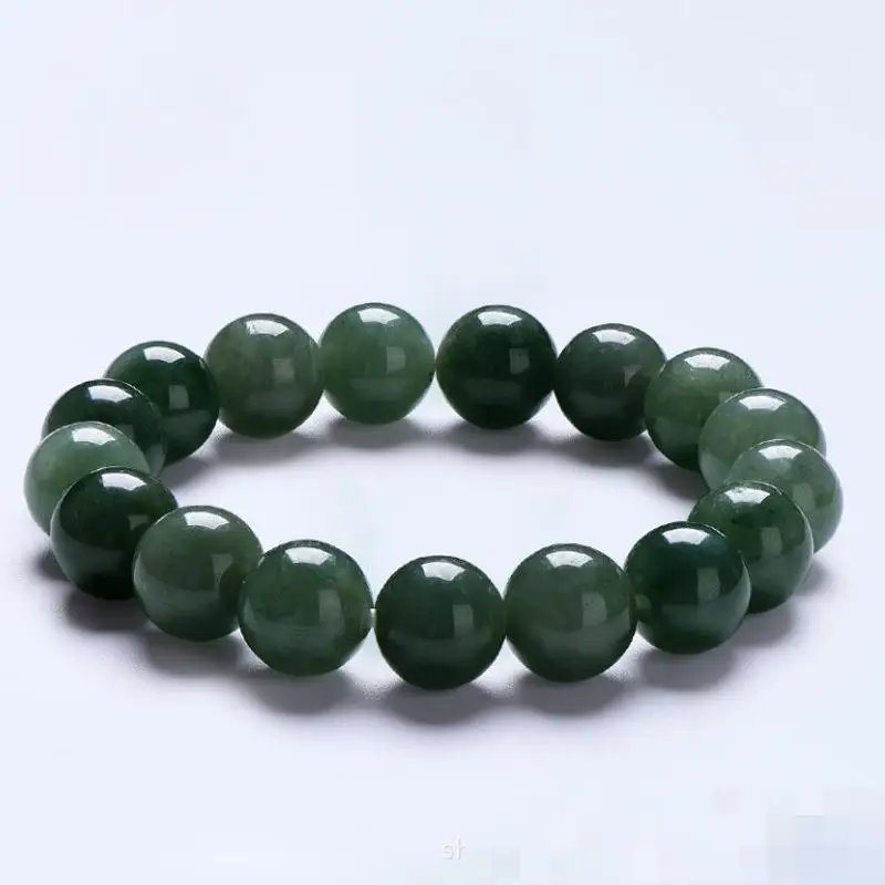 

13mm High Ice Grade A Burma Jade Bracelet Bangle Men Women Genuine Natural Emerald Myanmar Jadeite Round Stone Beads Bracelets