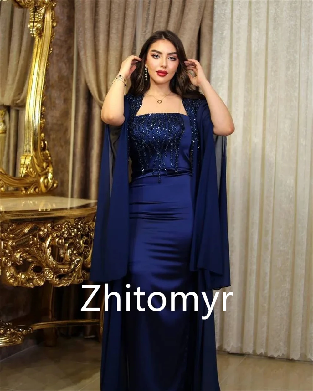 Sizes Available Elegant Strapless Sheath Cocktail Dresses Beading Paillette / Sequins Hugging Skirts Anke length Evening