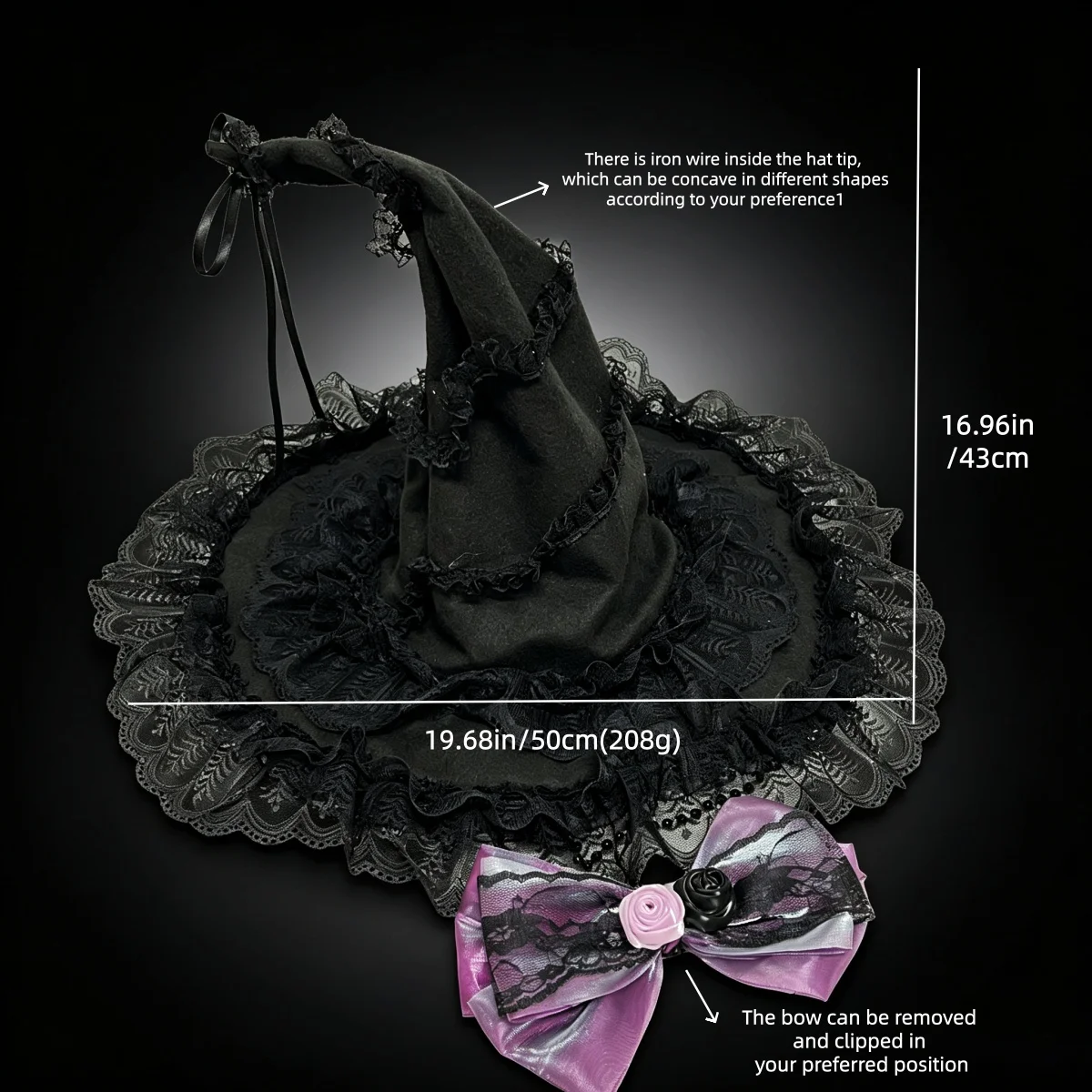 BNT Hut mit Schleife, Lolita, Schwarz, Halloween, Hexe, Lei Sibonett, Fledermaus, Spitzenschleife, Bnt-Kopfbedeckung, Mädchen, Frauen, Cosplay, Haarschmuck – Detail 7
