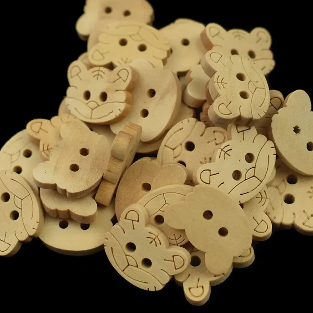 50PCS 19mm Wooden Tiger Button for Kids Clothes Cartoon Wood Buttons DIY Home Sewing Accessories Home DIY Handmade Craft Decor