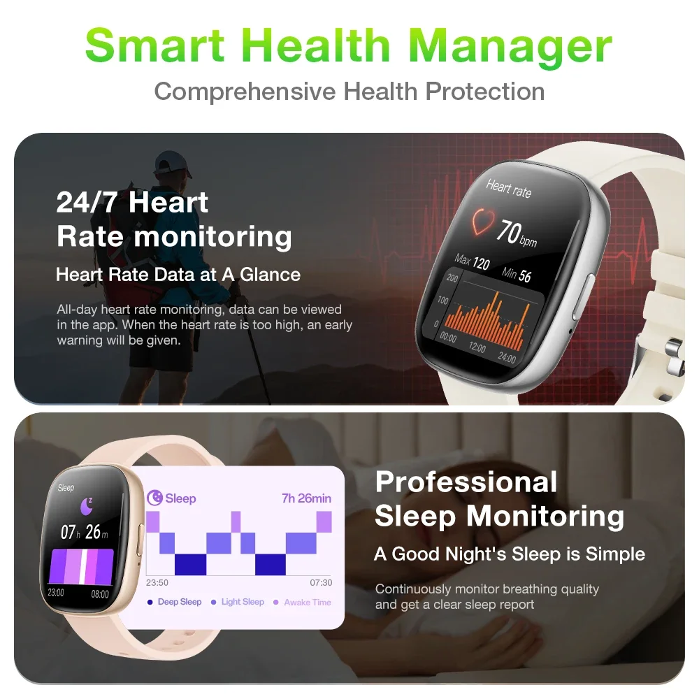 Smart Watch for Couples 1.83'' Screen IP67 Waterproof Fast Charge 100+ Sports Modes Fitness Tracker Compatible with iOS/Android