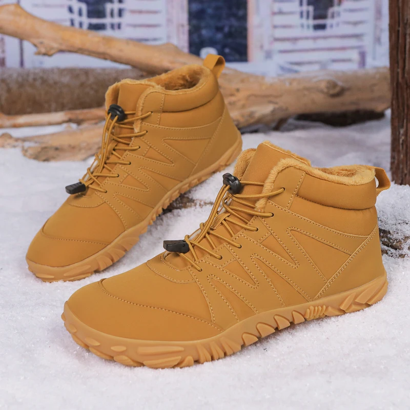 Men's Winter Barefoot Hiking Shoes Waterproof Leather Women Snow Boots Outdoor Non-slip Warm Plush Casual Sneakers Work Boots