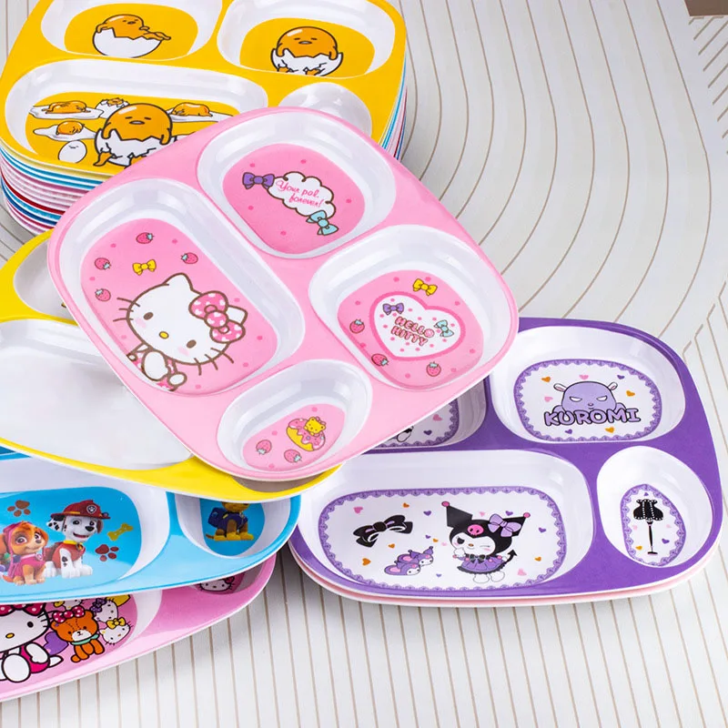 Sanrio Hello Kitty Dinner Plate Compartment Kuromi Children's Tableware Cute Cartoon Breakfast Plate Creative Western Food Plate