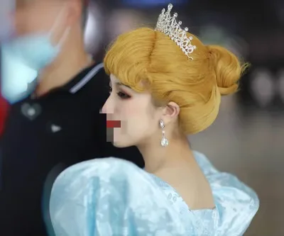 Peruca Cinderela Princesa Cosplay, Perucas Amarelas, Interpretação, Cabelo Clássico, Estilo Updo, Festa à fantasia de Halloween