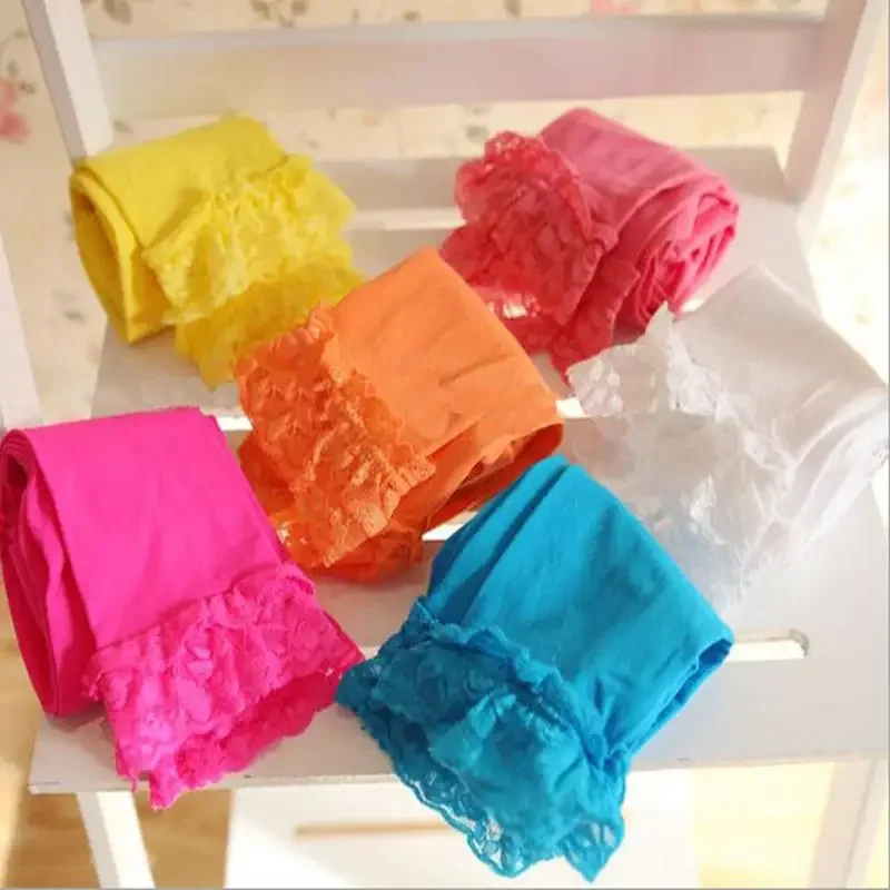 Spring Summer New Candy Color Lace Hook Lace Children Pantyhose At Five To Seven Points Leggings Girls