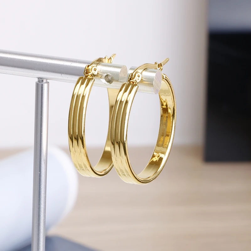 Hgflyxu Stainless steel Smart Hoop Earrings for Women Stripe Fashion Jewelry Trendy Hypoallergenic Wholesale New