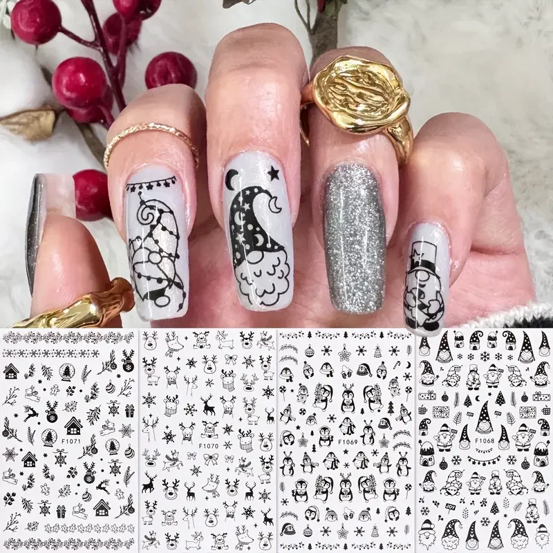 

New Year Nail Stickers Santa Claus Nail Decoration Elk Snowflake Penguin Stickers For Nails Winter Nail Supplies Press On Nails