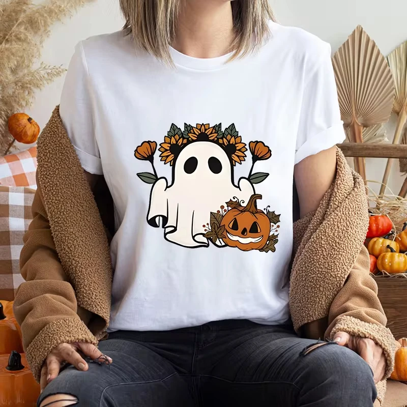 Women's T-shirt Cute Pumpkin Ghost graphics Halloween Y2k Funny Girl Street Costume Short Sleeve T-shirt Aesthetic Costume