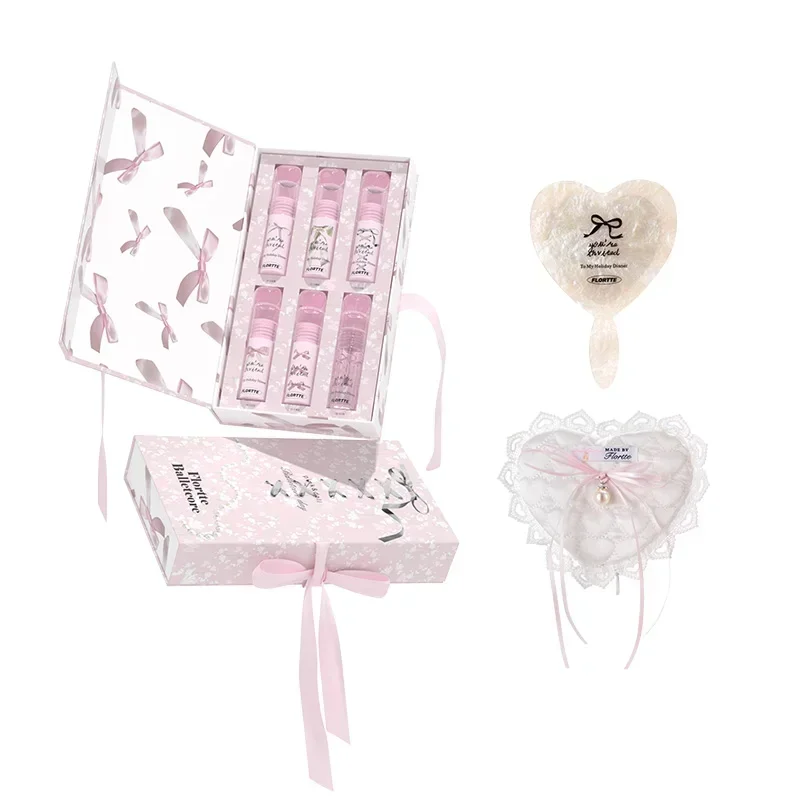 FLORTTE My Little Bow Lip Cream Gift Box ALL IN Kit Moisturizing Hydrating Lip Glow Professional Makeup