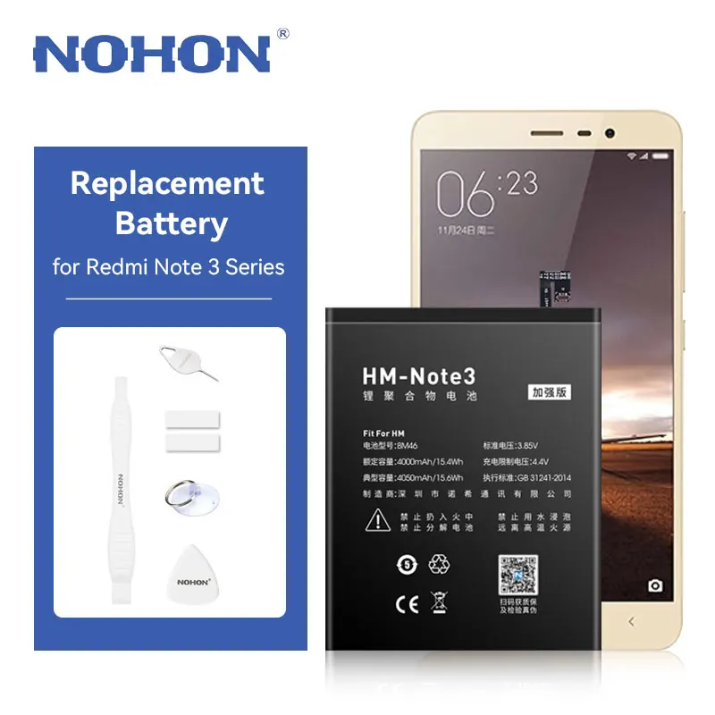 

NOHON 4050mAh Battery Replacement for Xiaomi Redmi Note 3 Note 3Pro BM46 Battery Replacement for Redmi Note3 Note3 Pro Bateria