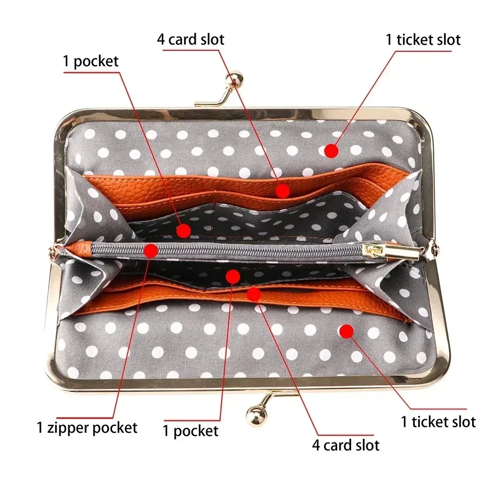 URBAN MASTER Fashion RFID Kiss Lock Wallet Solid Color Multi-card Slots Card Holder Genuine Leather Clutch Purses for Women 1468