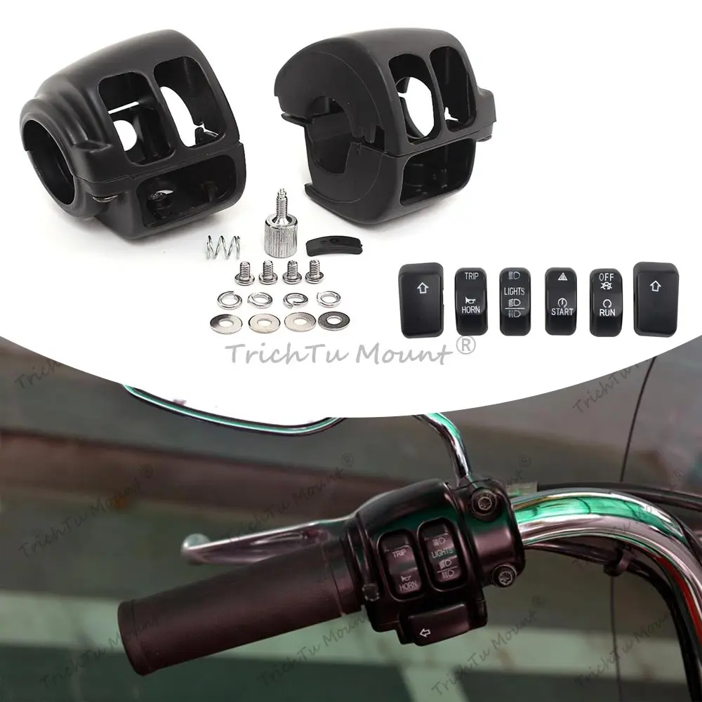 

1Set Motorcycle Switch Housings Cover & 6 Cap Buttons Hardware For Harley Touring Glide Road King Sportster Softail Dyna VRSC