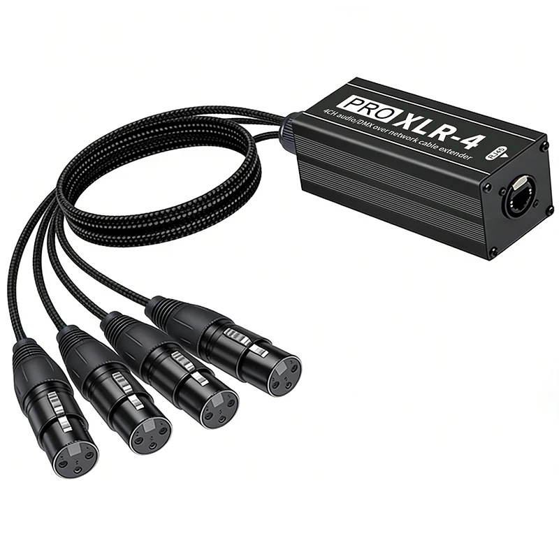 4 Channel 3Pin XLR Male to Female Ethernet Receiver, RJ45 Cat5/Cat6 Cord, Multi Network for DMX & XLR Signals