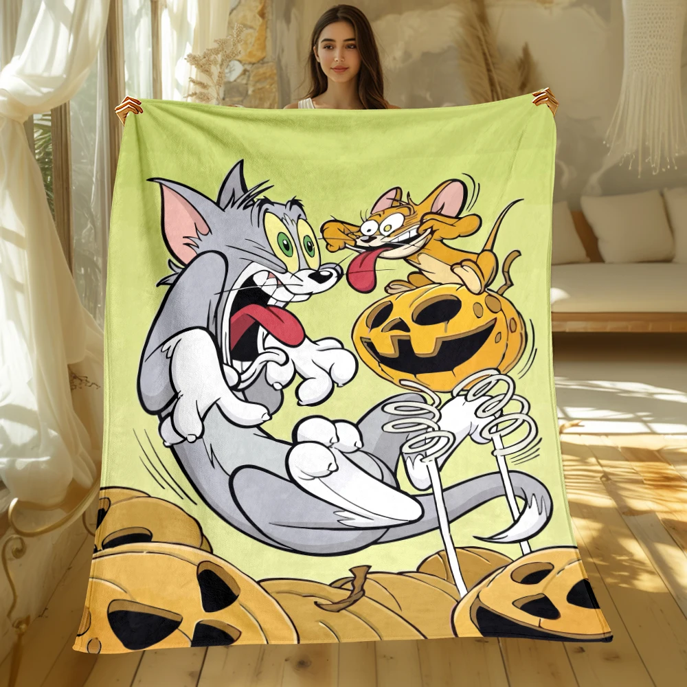 Tom and Jerry Cartoon HD Printed Flannel Blanket.Sofa Bedroom Bed Home Office Nap Blanket Car Travel Picnic Blankets Gift