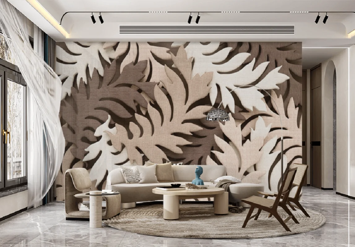 Customized Mural Wallpaper 3D Leaf Brown Cloth Pattern Scandinavian Background Wall Home Decoration
