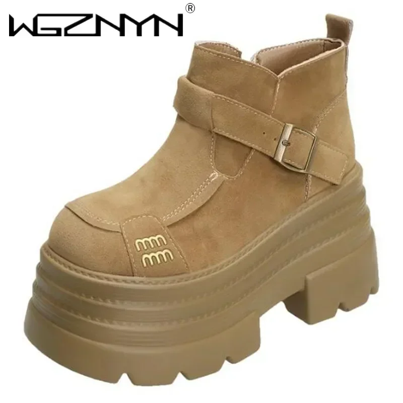Luxury Suede Platform Women Punk Ankle Boots Casual Shoes Woman Trend Winter Designer Walking Cozy Warm Female Snow Botas Mujer