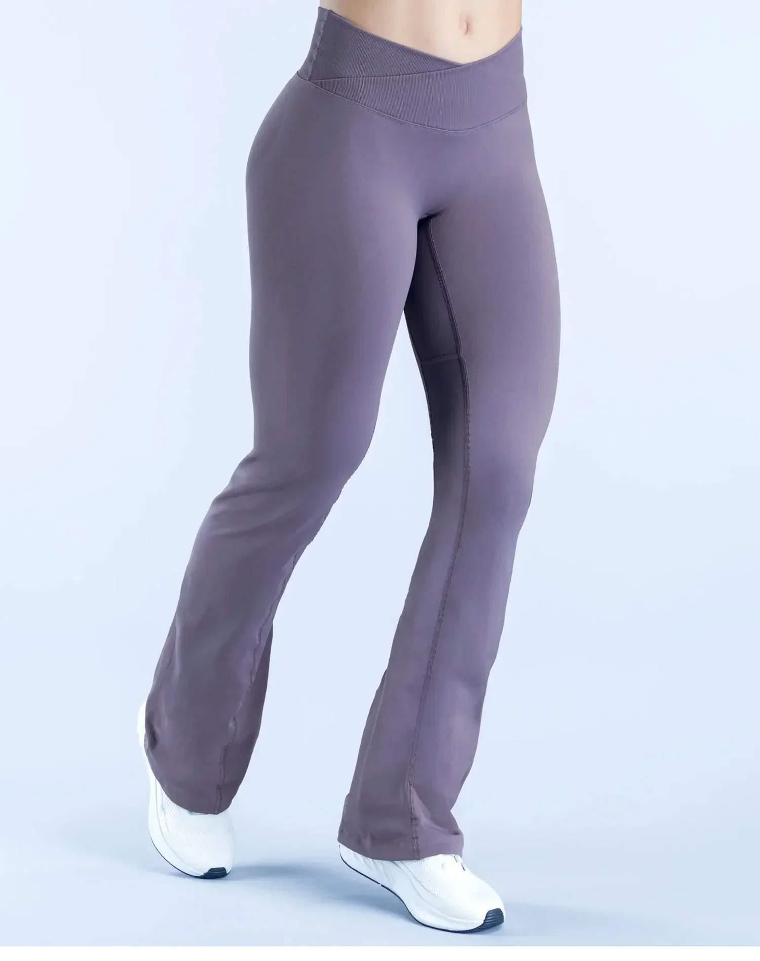 Logo Damen Nahtlose Yoga-Schlaghose mit Kreuz-V-Rippenbund und verstecktem Scrunch-Effekt Fitness-Leggings – Detail 20