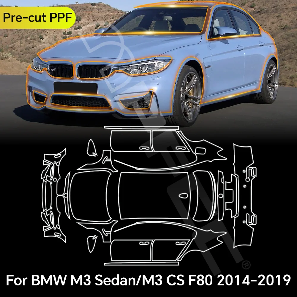 

Для BMW M3 Sedan CS F80 2014-2019 защитная пленка для краски из ТПУ, прозрачный бюстгальтер, кузов автомобиля, защита от царапин, предварительно вырезанный, устойчивый к PPF, ремонтный комплект