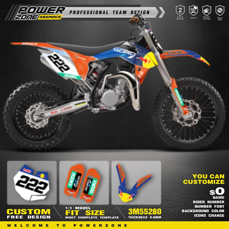 

PowerZone пользовательские графические фоны для команды наклейки для комплекта наклеек 3 м для KTM SX85 2013-2017 85cc номер имя Costom 15