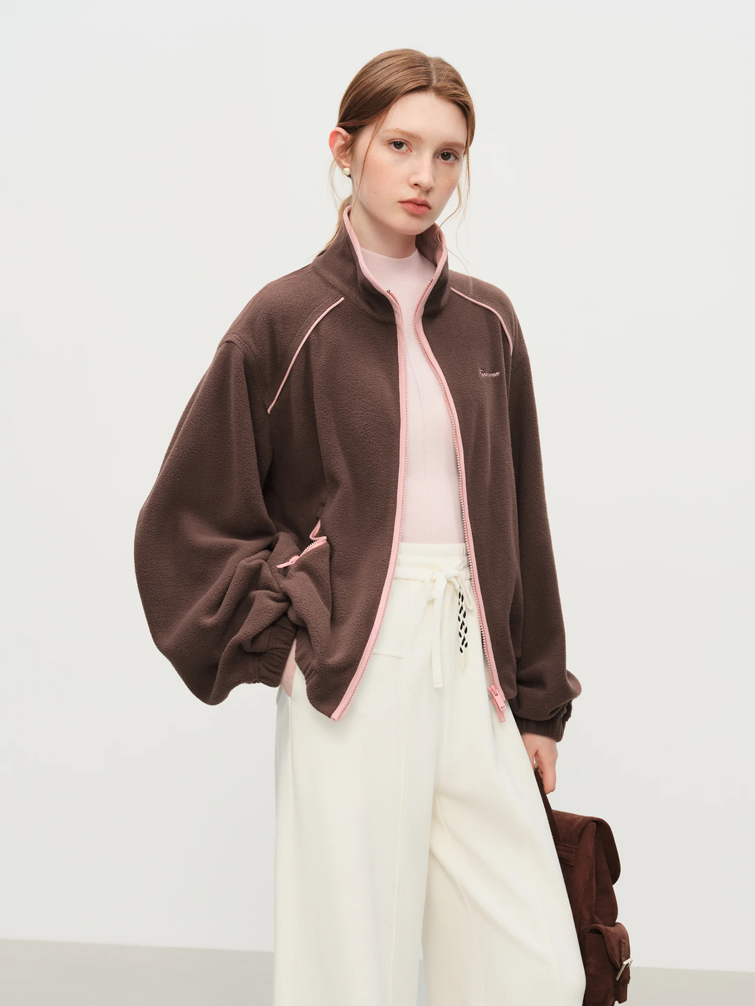 FSLE Stand Collar Raglan Casual Style Jacket for Women 2025 Autumn New Contrast Color Windproof Short Jacket All-match