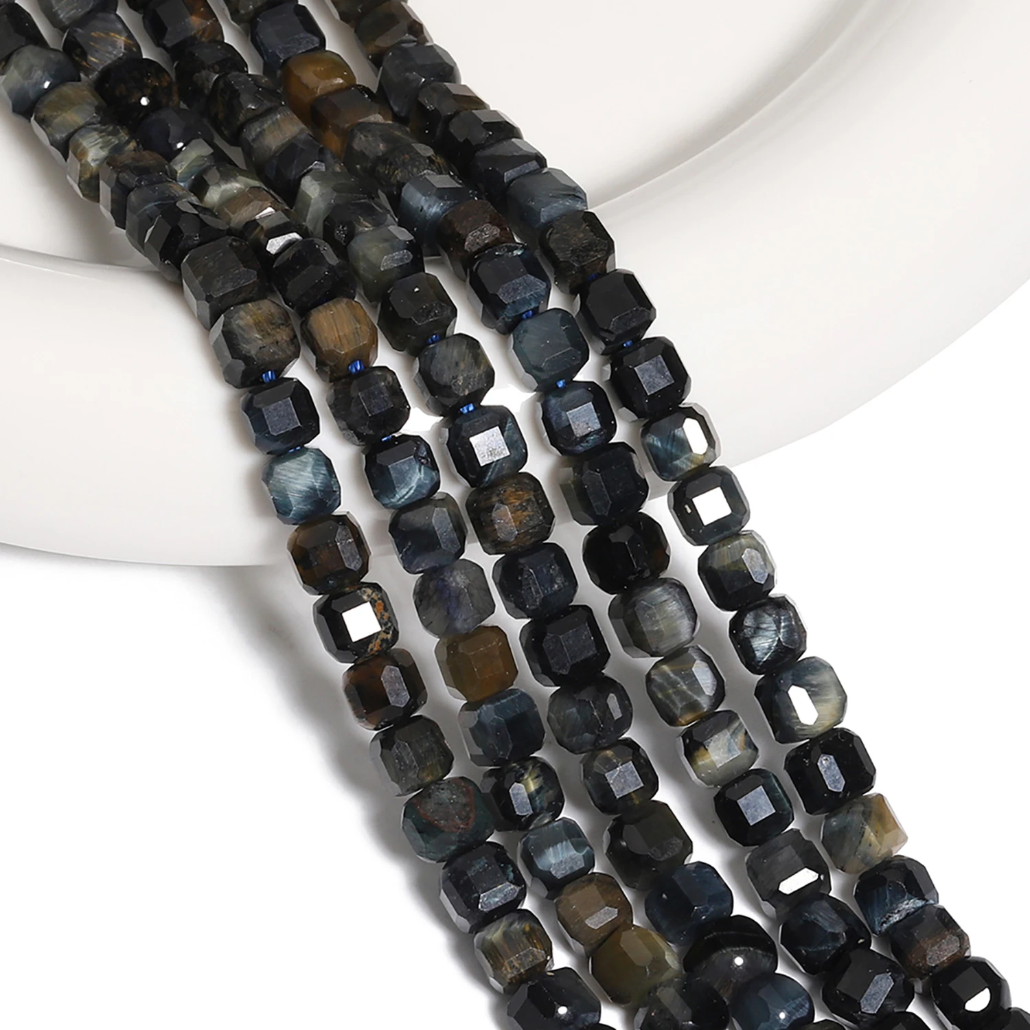 6mm 8mm Faceted Natural Black Tiger Eye Square Stone Beads DIY Bracelet Neckalce Loose Beading For Jewelry Making