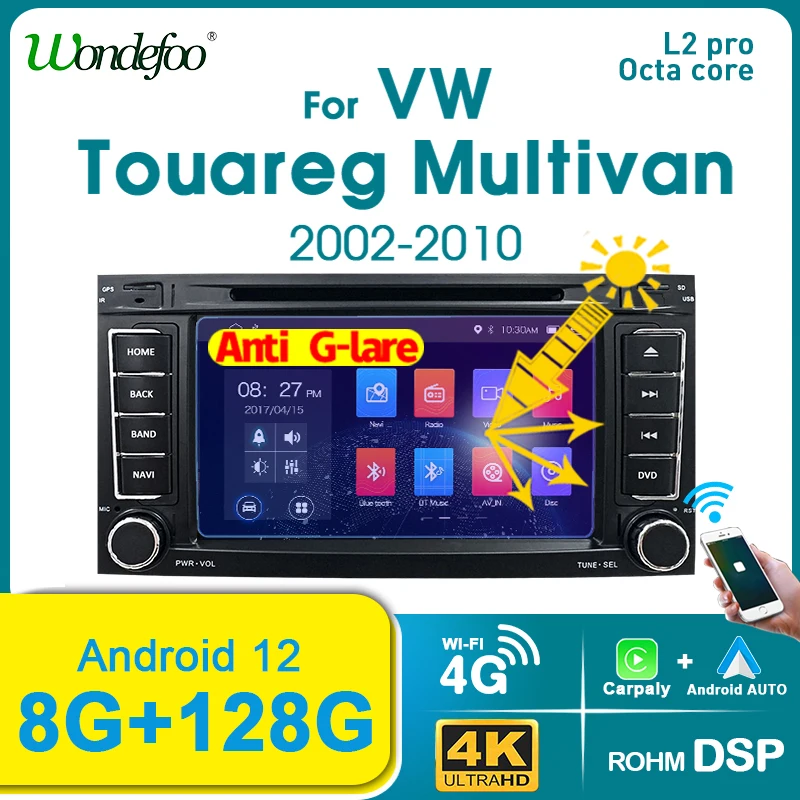 8GB+128GB Carplay Android auto stereo autoradio screen For VW Volkswagen Touareg Transporter T5 2din car radio Multimedia Player