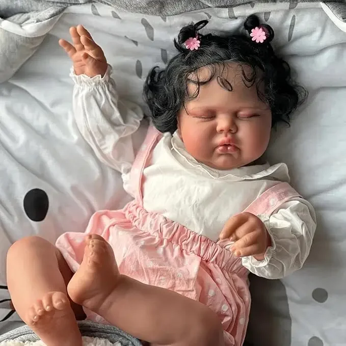 NPK 19Inch Sleeping Baby Dark Skin Pickle in Soft Cloth Body Lifelike Reborn Toddler Hand Rooted Hair Baby   Doll  Baby