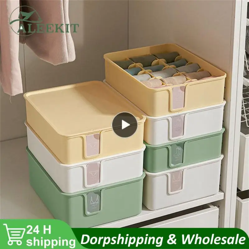 Desktop Storage Box Green Dustproof With Cover Lattice Placement National Tide Label Free Superposition Underwear Storage Box