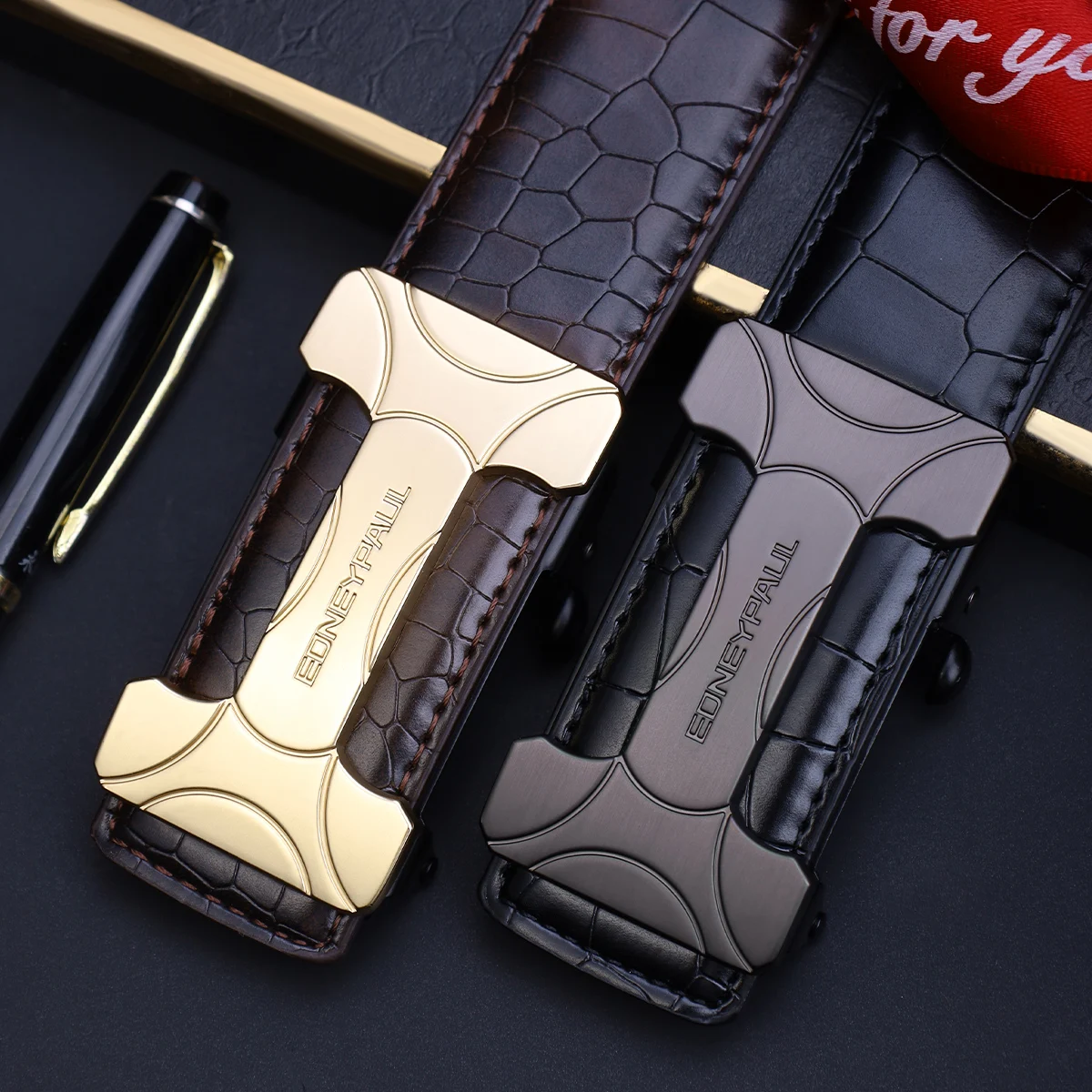 حزام جلدي بنمط الأعمال للرجال مع إبزيم تلقائي للفصول الأربعة وإكسسوارات عصرية وحزام مطابقة شخصي متعدد الاستخدامات #2