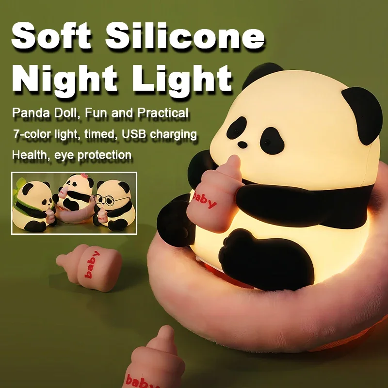 

Panda LED Night Light Sleeping Lamp For Children Baby Kids soft Silicone Touch Sensor 7 Colors Cartoon Home Bedroom Decoration