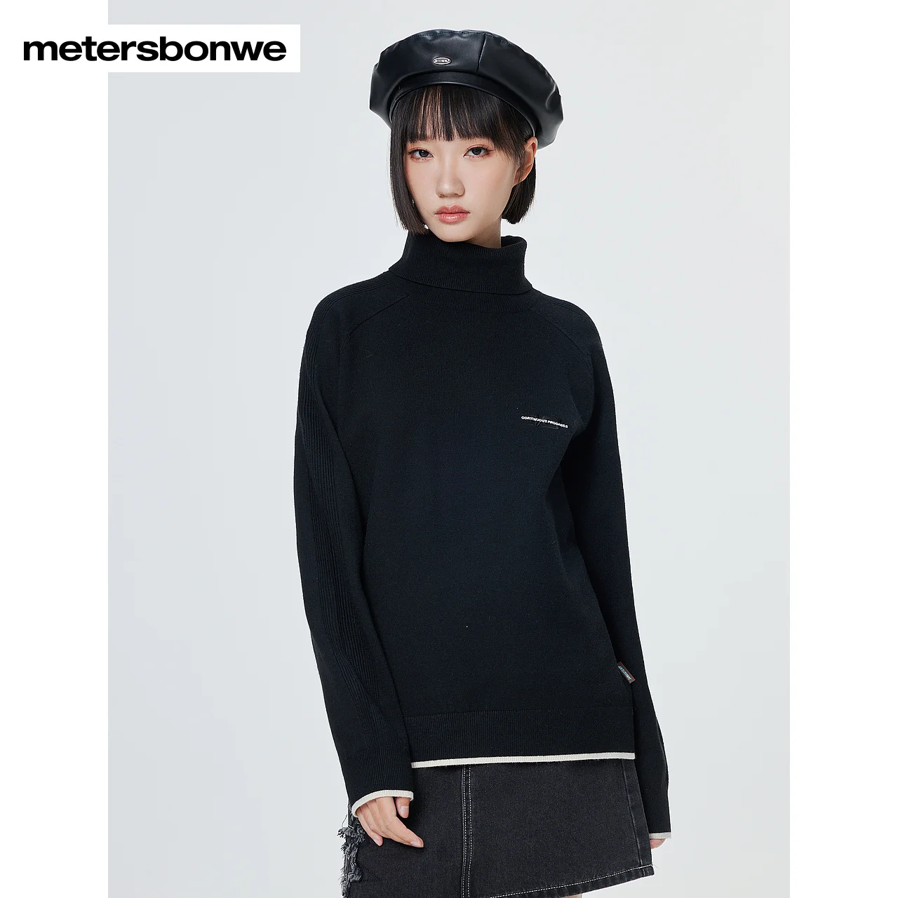 Metersbonwe Turtleneck Sweater Men Womem Autumn Casual Front Chest Jacquard Pullover Loose Comfortable Brand High Quality Top