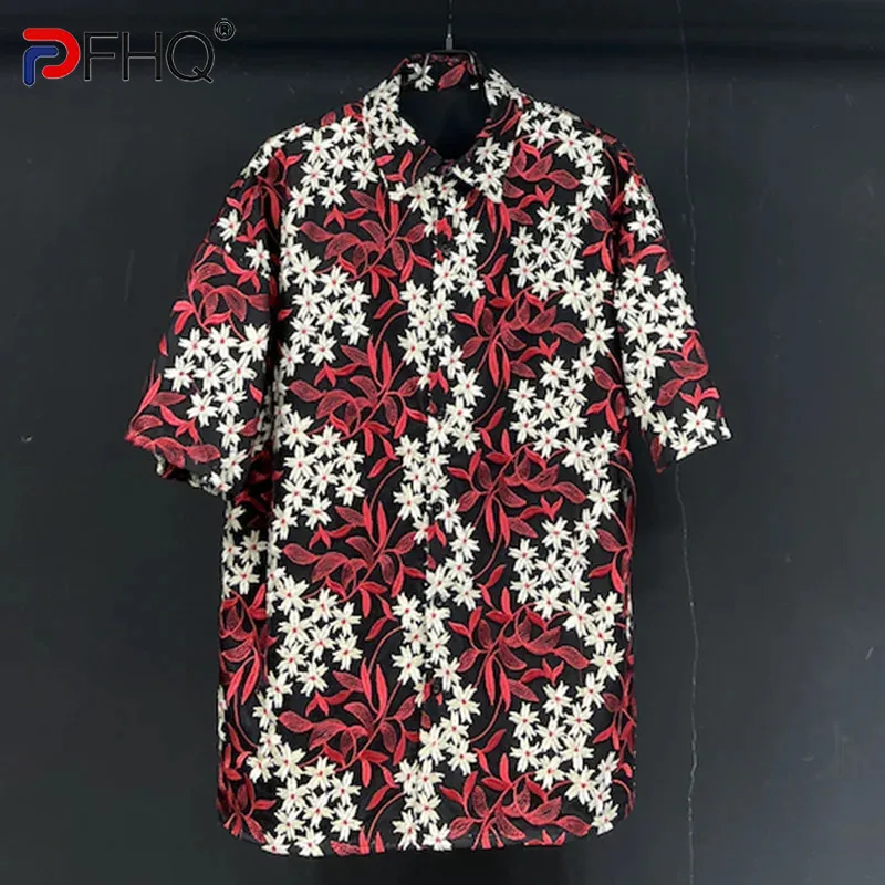 

PFHQ Lace Print Embroidered Short Sleeve Male Shirt Summer Luxury Three-dimensional Tassel Design Tops Men's Creativity 21Z5010