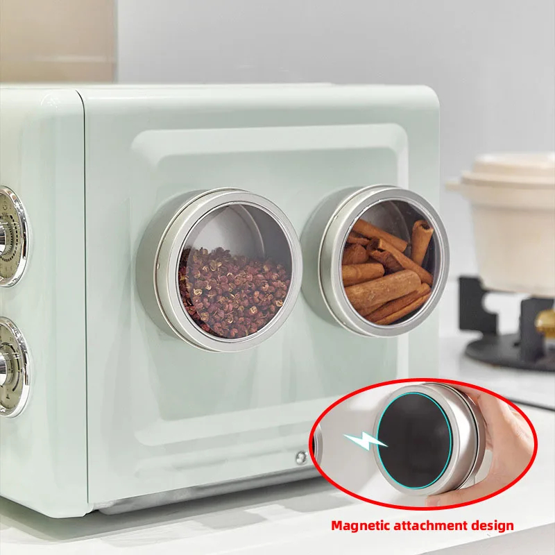 Magnetic Fridge Organiser Round Tin Box With Magnet Kitchen Spice Storage Box Home Office Organisers With Transparent Cover