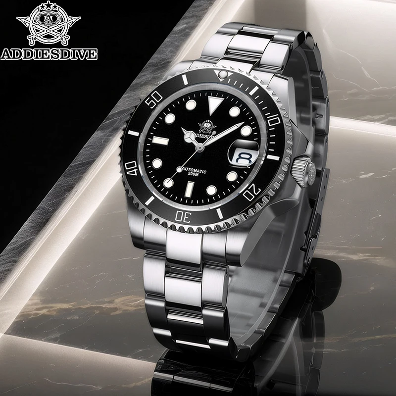 ADDIESDIVE Men's Automation Watch Sapphire Glass Super Luminous 200M Waterproof Diving Watches Ceramic Bezel Analog Watch