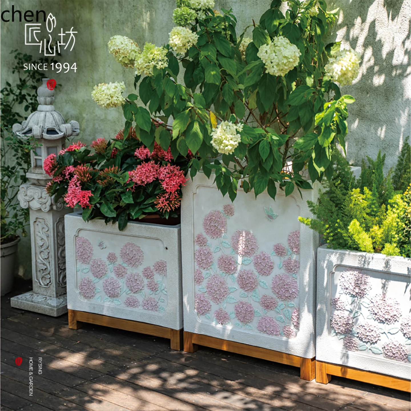 CZ Landscaping Arrangement Outdoor Flower Box Large Flower Pot Balcony Planter Garden Flower Bed Ornament