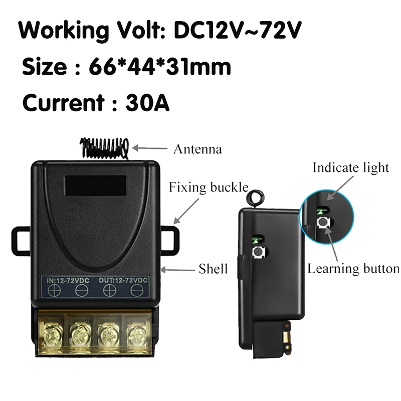 433 Mhz DC 12 V 24 V 36 V 48 V 30A Relais Drahtlose Fernbedienung Schalter RF ON OFF Sender für Warmwasserbereiter Pumpen Lichter Lampen – Detail 11