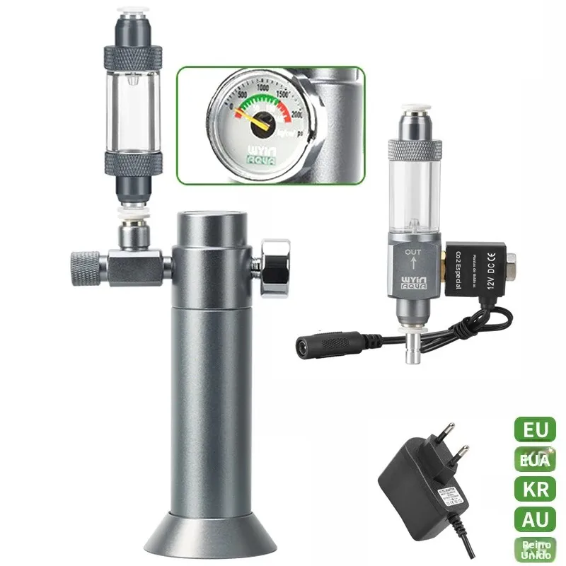 Válvula Solenoide Reguladora de CO2 para Aquário DIY com Contador de Bolhas, Válvula Redutora de Pressão de CO2 para Tanque de Peixes com Garrafa de Gás Pequena 3-8UNF