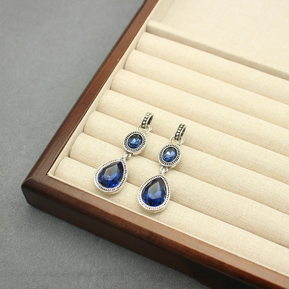 Vintage Moklan Water Drop Earrings Antiqued Silver Stud Double-Sided Wear Earrings Blue Huggie Hoops Jewelry Accessory for Women