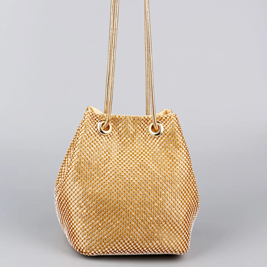 

Bling Diamond Bucket Bag Women Drawstring Evening Clutch Bags Rhinestone Purses And Handbags For Women Chains Crossbody Bags Sac