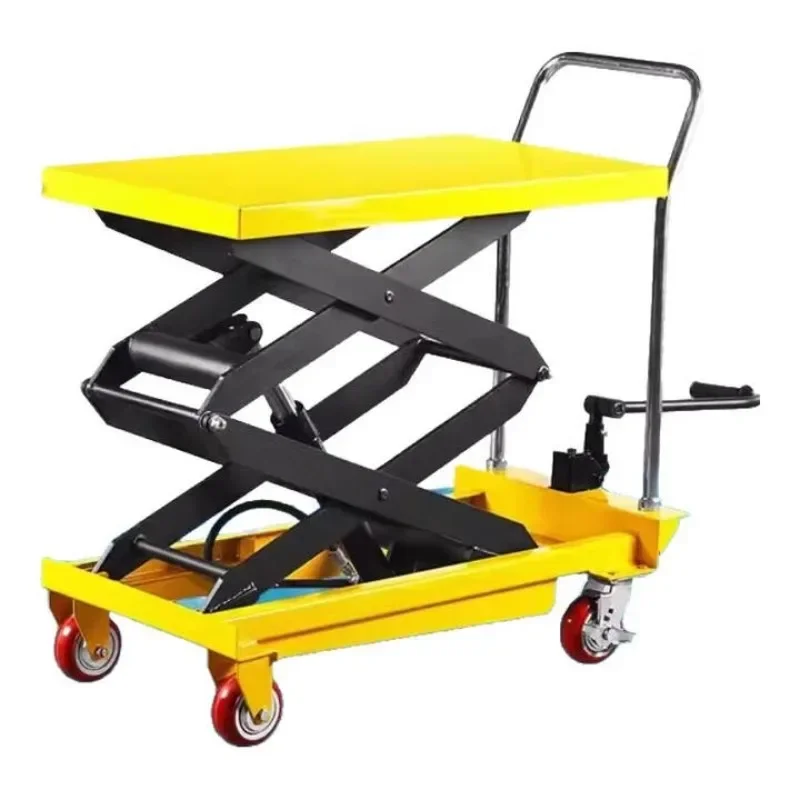 Manual hydraulic lift platform car Mobile flatbed car Electric lift Hand push Small lift Small trolley 500kg