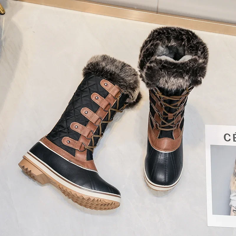 Warm Thick Fur Flat Bottom High Top Leg Protector Snow Boots Plasticshoe Warmth Comfortable Winter Boots for Snowy Days