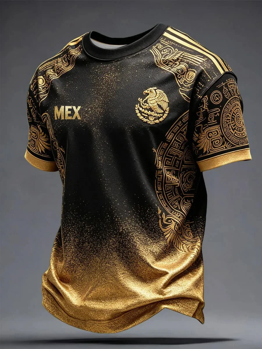 2026 Neues Herren-Fußballtrikot mit Aufdruck, schnelltrocknend, kurzärmelig, T-Shirt mit Rundhalsausschnitt, für mexikanische Sportfans, lässige Fußball-Familien- und Kinder-T-Shirts – Detail 1