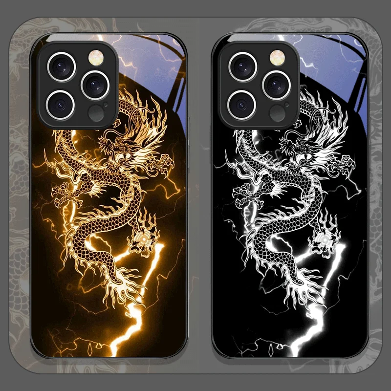 

Creative Dragon Pattern Tempered Glass Phone Case for IPhone 16 Pro Max 16e 15 14 13 12 Mini 11 X XS XR 7 8 14 16Plus Hard Cover