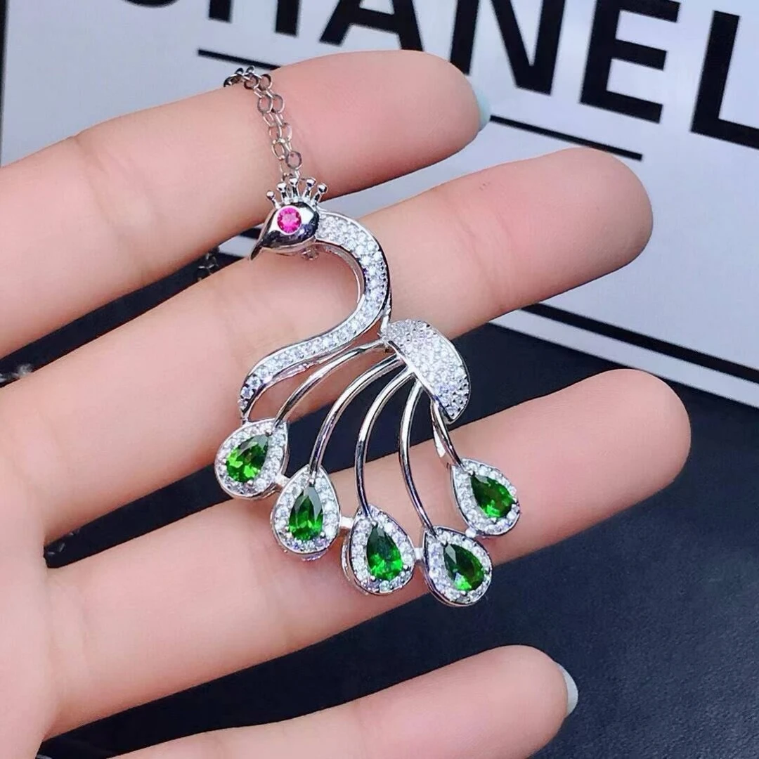 KJJEAXCMY New style Jewelry Natural Women's Diopside Pendant 925 silver inlay Brilliant colors High clarity supports detection