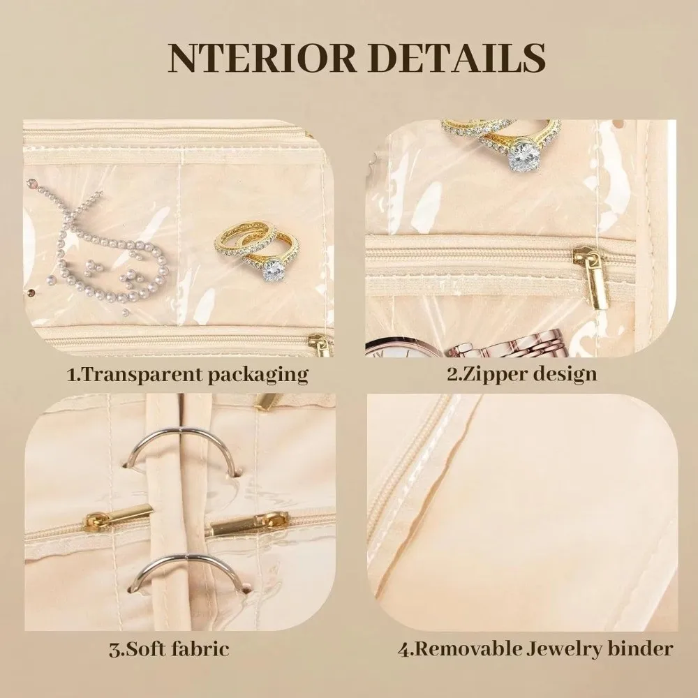 Oxford Fabric Travel Jewelry Organizer Removable Pages Loose Leaf Binder Portable Jewelry Bag Velvet Inner Pages