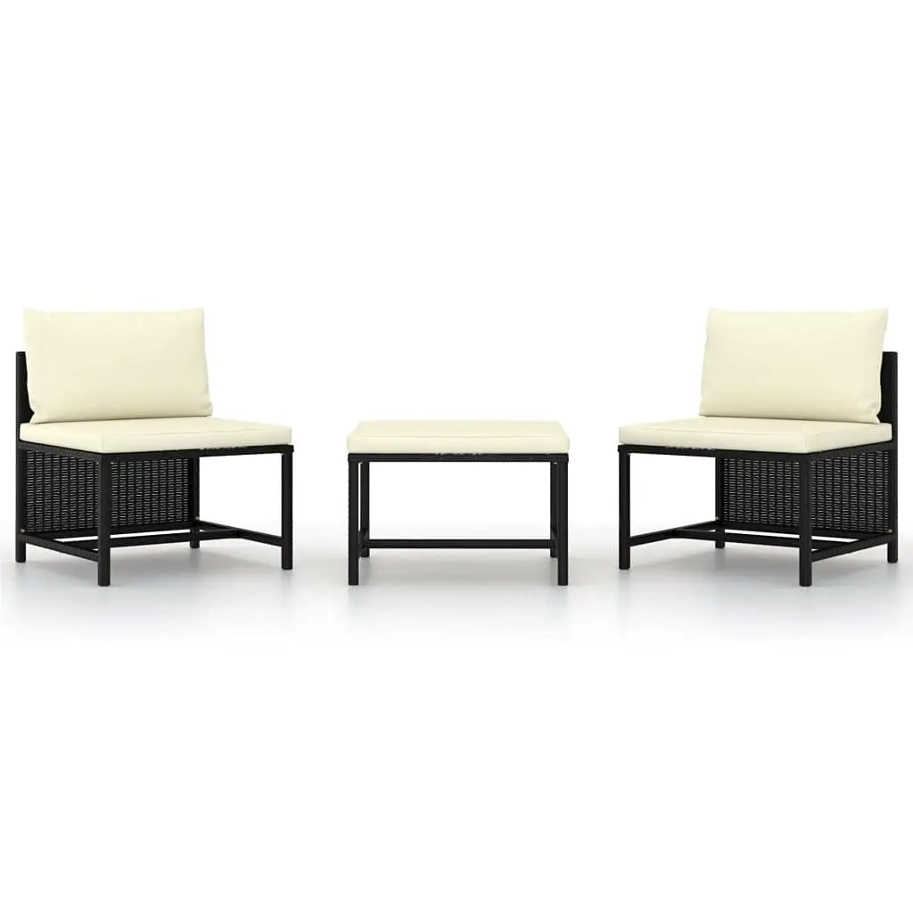 3-Piece Patio Sofa Set with Cushions Modern All-Weather Outdoor Furniture for Garden Pool Backyard Black Poly Rattan, Customized
