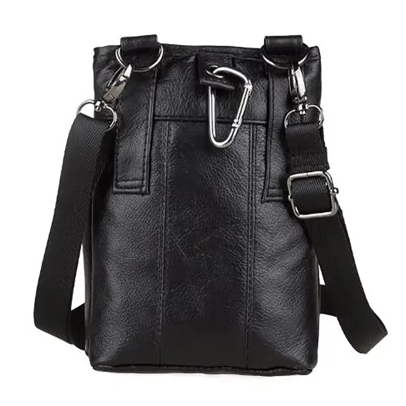 Genuine Leather Men Shoulder Messenger Cross body Bag Pouch Cell Phone Case Cowhide Male Purse Hook Hip Belt Fanny Waist Pack