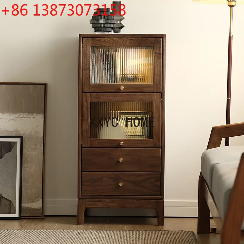 

Nordic Solid Wood Sideboard Black Walnut Tea Cabinet Modern Simple Storage